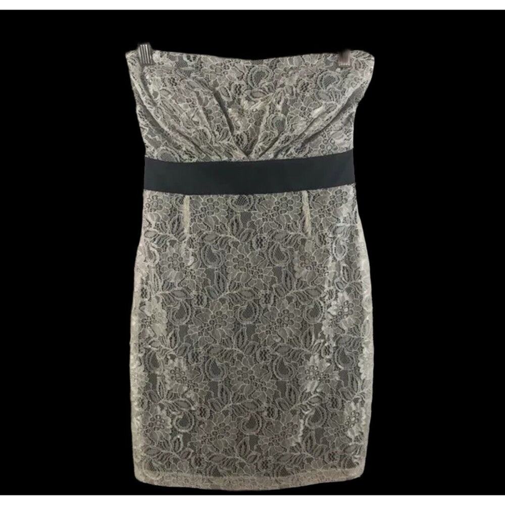 Mystic ivory lace black satin tube dress Women’s Juniors Size S New With Tags